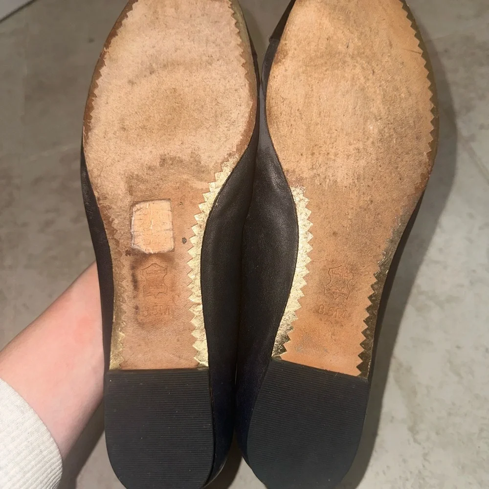 Tory Burch Black Leather‎ with Gold Logo Women's Ballet Flats Size 8.5